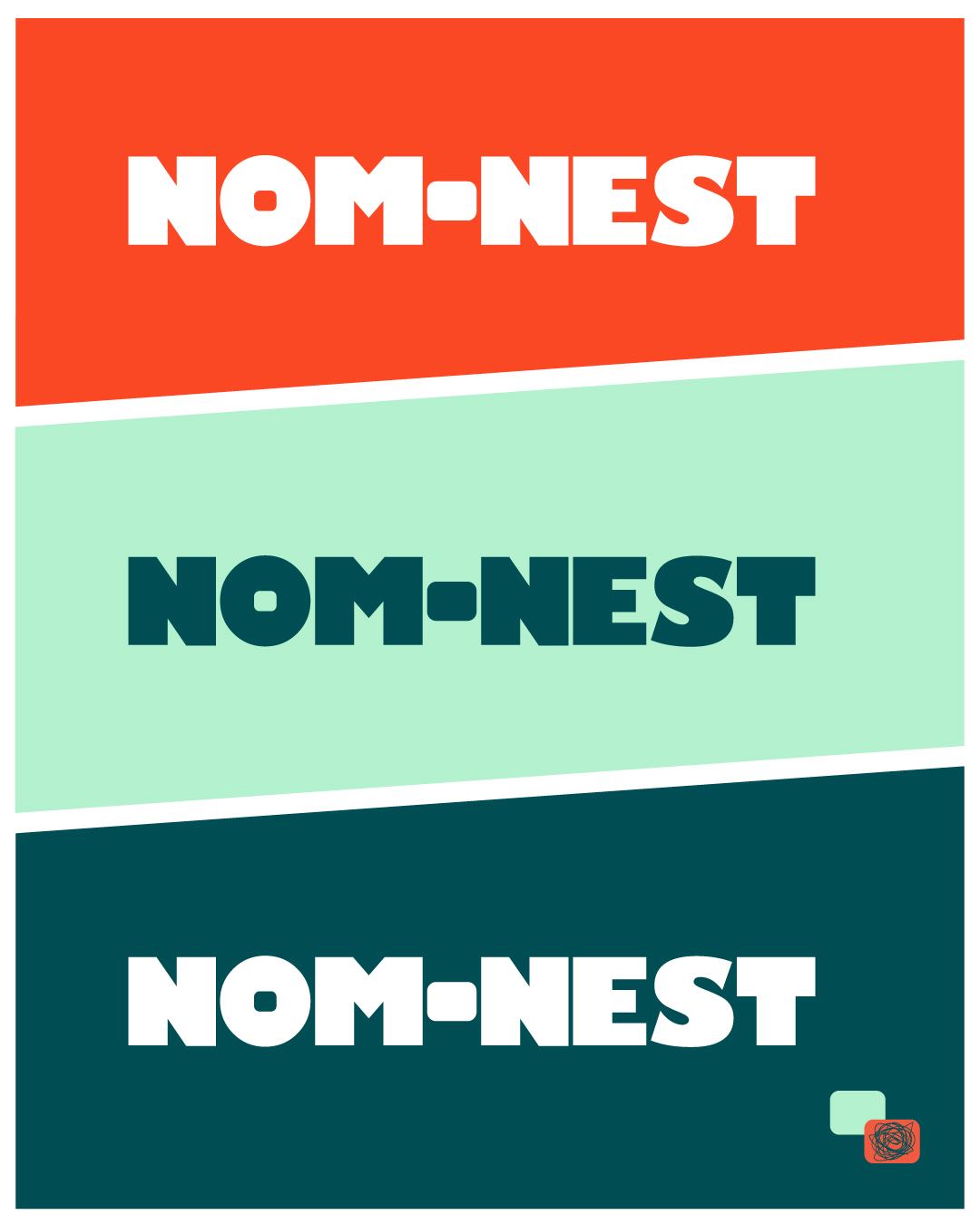 Nom-Nest logo variations and brand colours
