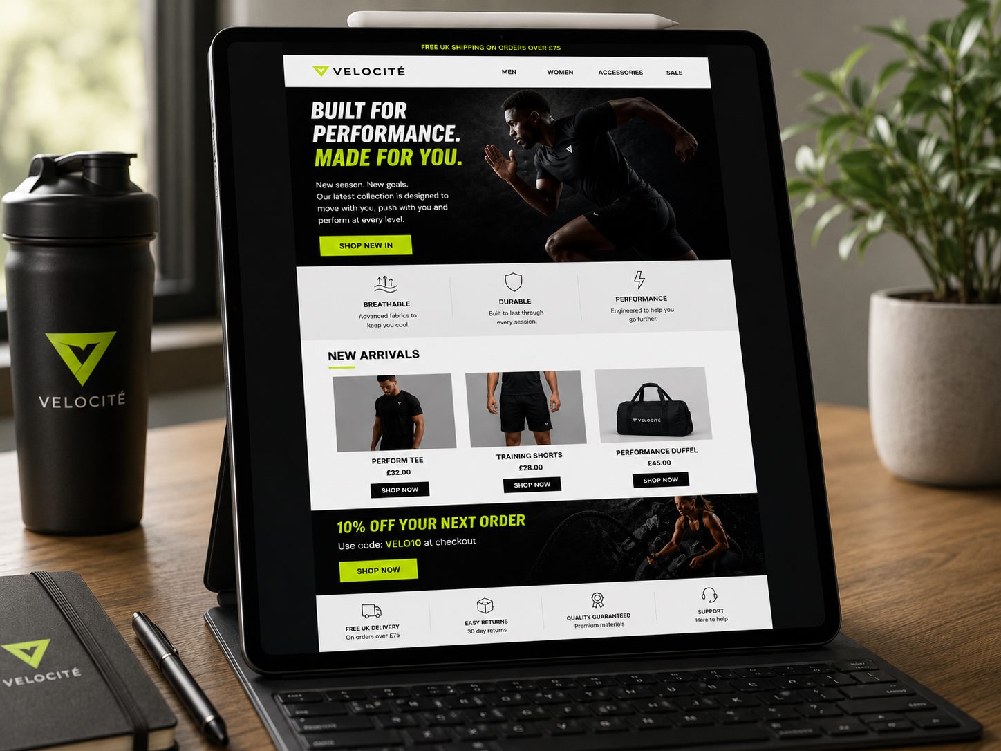 Velocite branded email design mockup
